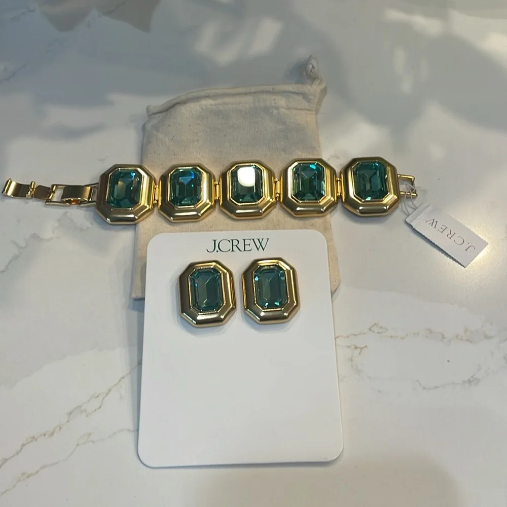 J. Crew Green Crystal Earrings NWT - Picture 6 of 16